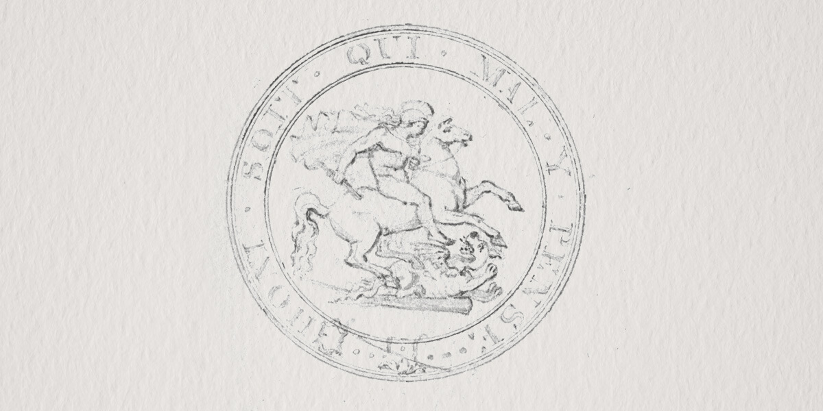 A sketch of Pistrucci's St George and the Dragon design